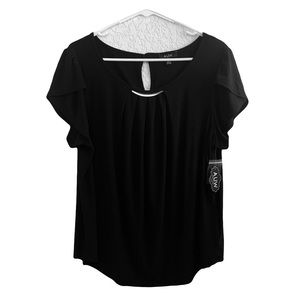 NWT AUW Womens Black Tulip Sleeve Stretch Top Size 1X